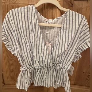 L Love blouse size small. White with Navy stripes. Brand new with tags
